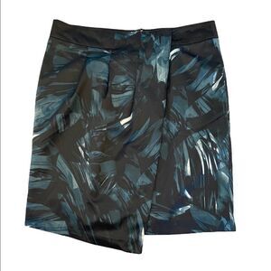 Sateen Black & Green Patterned Pleated High Waist Knee Length Skirt 40